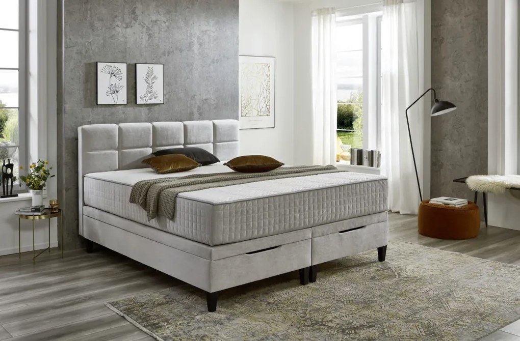 Posteľ boxspring Wien 180x200 cm, svetlo šedá látka