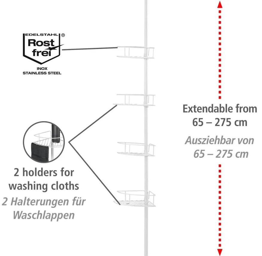 WENKO 26015100 - Rohová polica DOLCEDO 31x230 cm nerez/biela