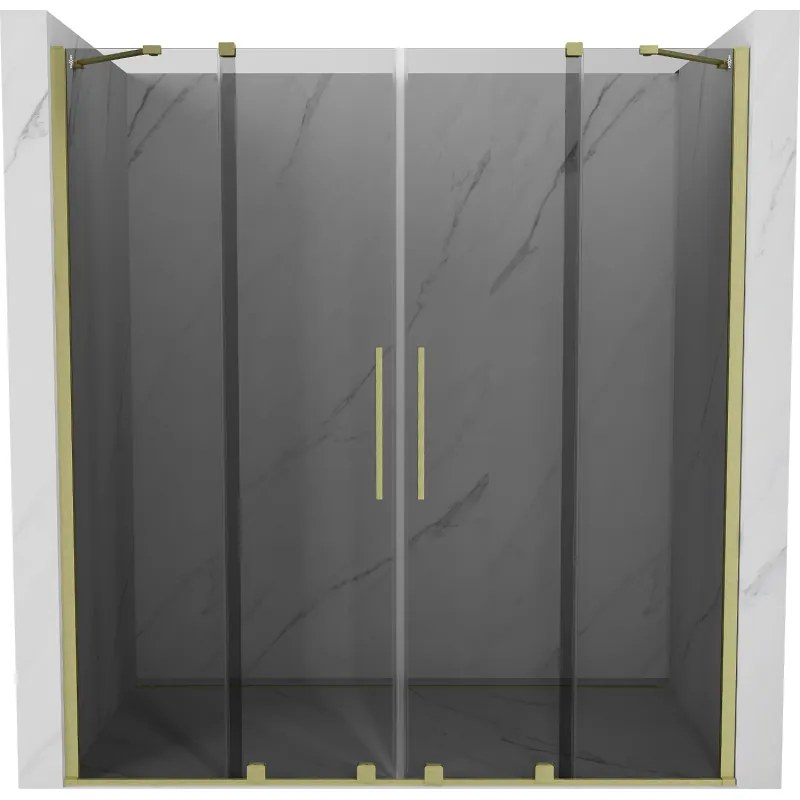 Mexen Velar Duo, posuvné sprchové dvere do otvoru 180 cm, 8mm šedé sklo, zlatá matná, 871-180-000-42-55