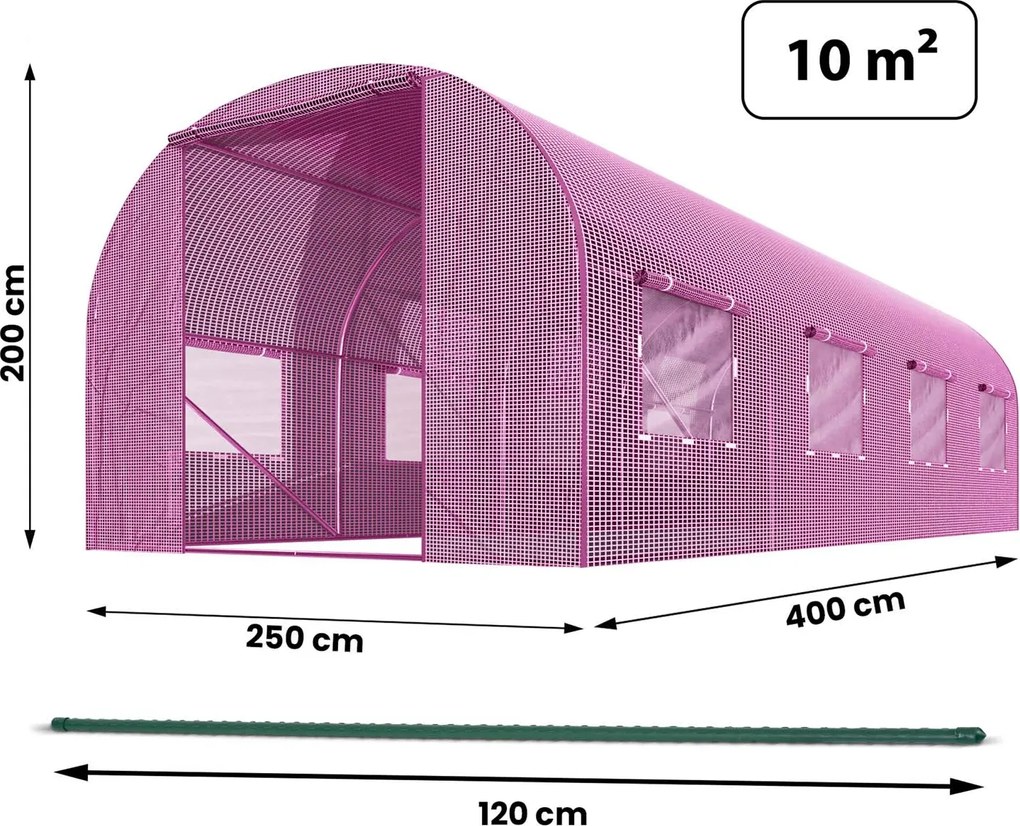 Fóliový tunel, záhradný skleník 2,5 x 4 m (10m2) ružový Plonos 4979-B