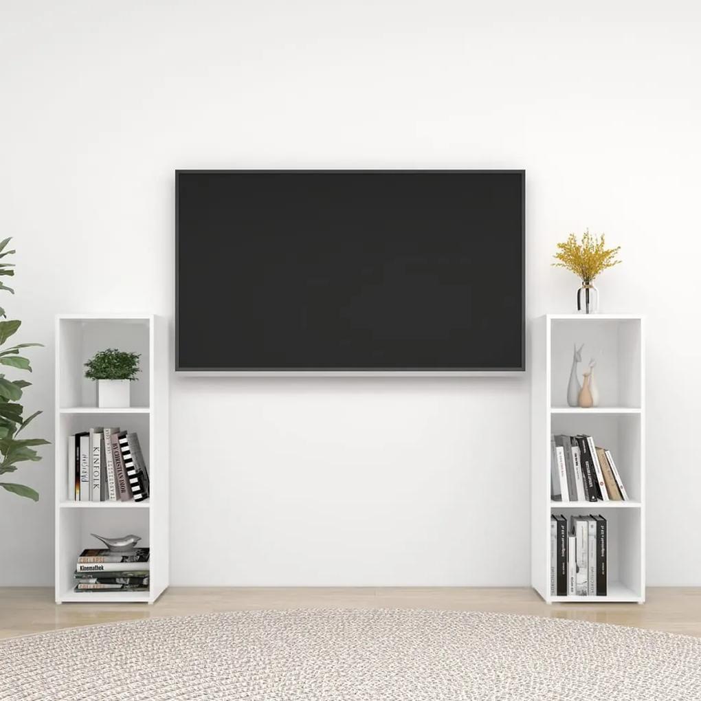 TV skrinky 2 ks vysokolesklé biele 107x35x37 cm drevotrieska