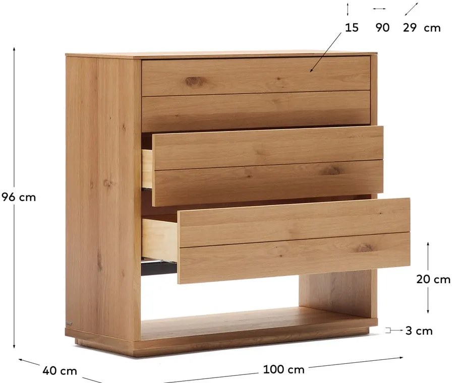 Vysoká komoda v dekore duba v prírodnej farbe 100x97 cm Alguema – Kave Home