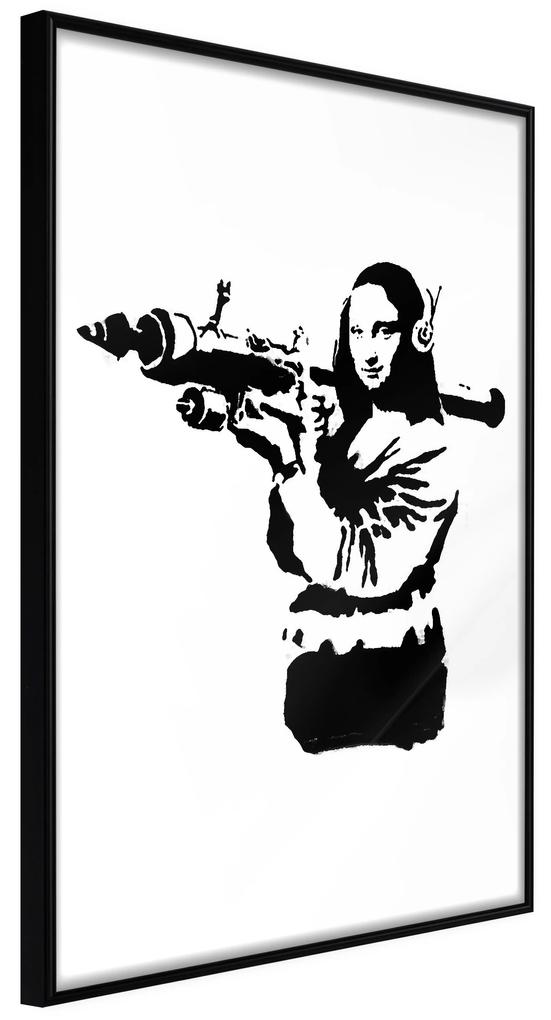 Artgeist Plagát - Banksy Mona Lisa with Rocket Launcher [Poster] Veľkosť: 20x30, Verzia: Čierny rám s passe-partout