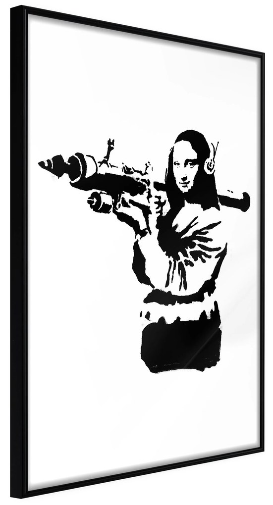 Artgeist Plagát - Banksy Mona Lisa with Rocket Launcher [Poster] Veľkosť: 30x45, Verzia: Čierny rám s passe-partout