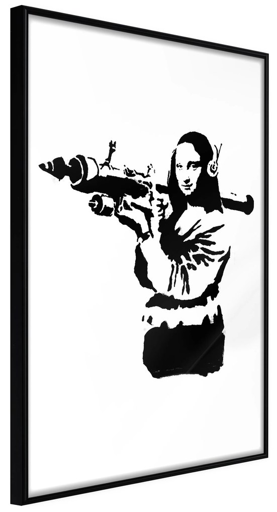 Artgeist Plagát - Banksy Mona Lisa with Rocket Launcher [Poster] Veľkosť: 40x60, Verzia: Zlatý rám s passe-partout