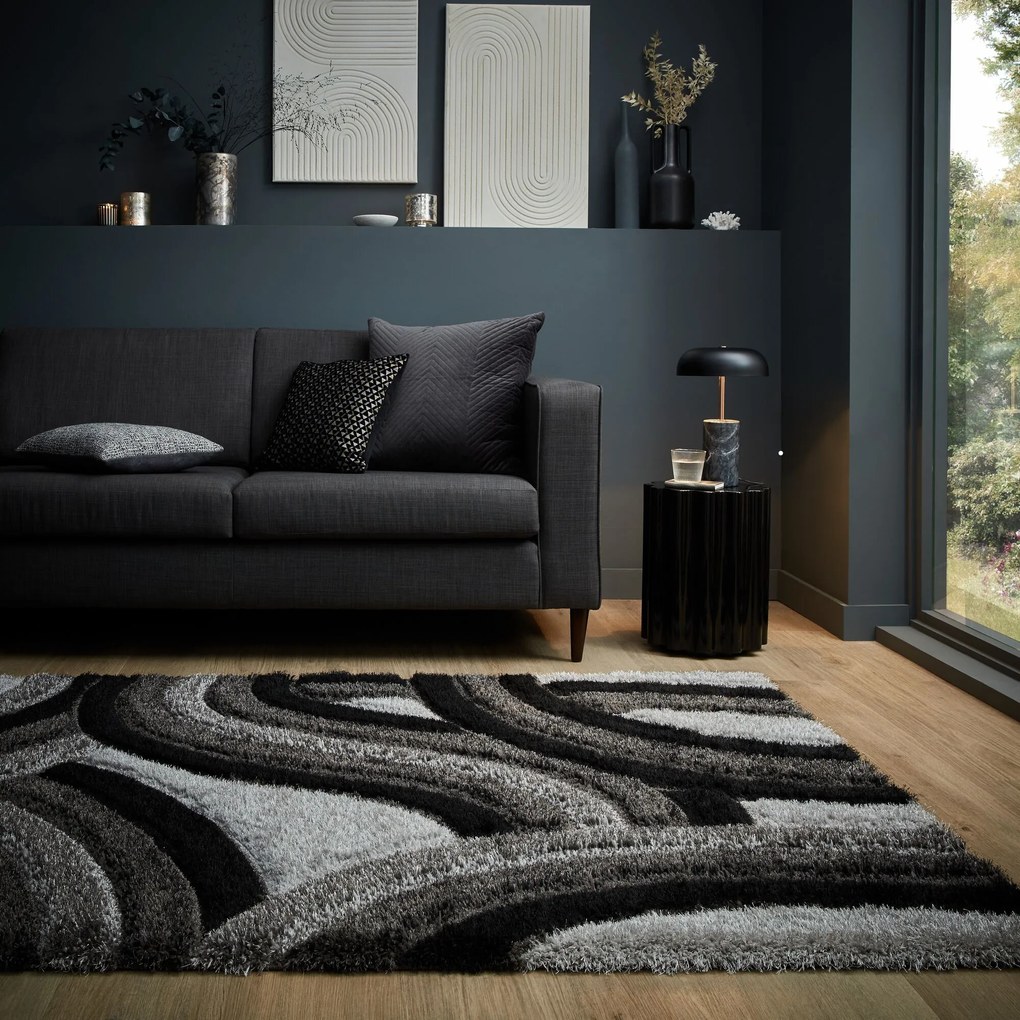 Flair Rugs, Kusový koberec Indulgence Velvet Carved Grey/Black, 80x150, čierna, obývacia izba