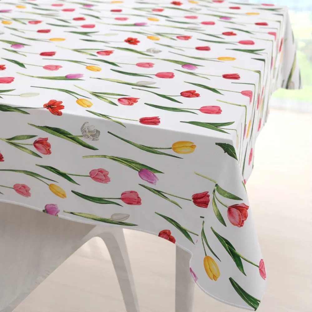 Biante Bavlnený štvorcový obrus Sandra SA-506 Tulipány na bielom 90x90 cm