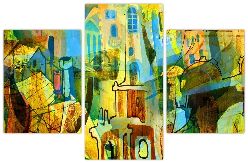 Obraz - Architektúra, kubistická abstrakcia (90x60 cm)