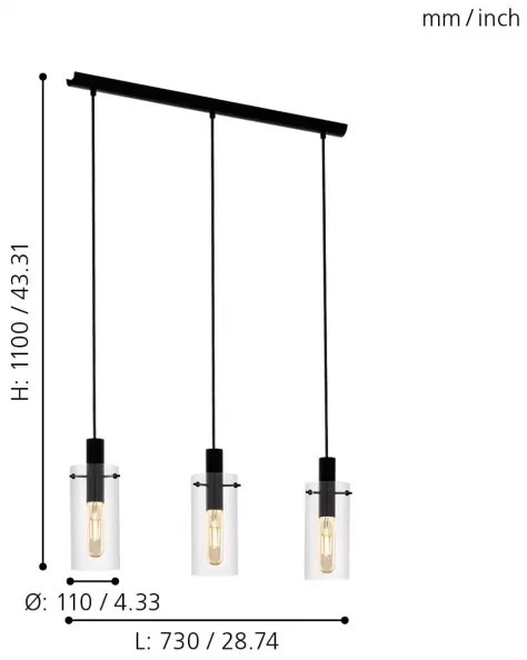 Eglo 97367 - Luster na lanku MONTEFINO 3xE27/60W/230V