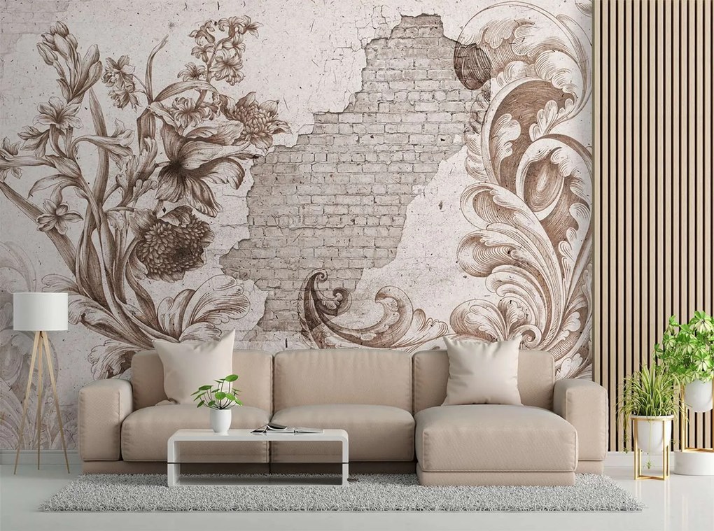 Gario Fototapeta Floristická freska na starej stene Materiál: Vliesová, Rozmery: 100 x 70 cm