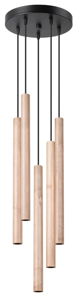 Závesné svietidlo Pastelo, 5x drevené tienidlo, o