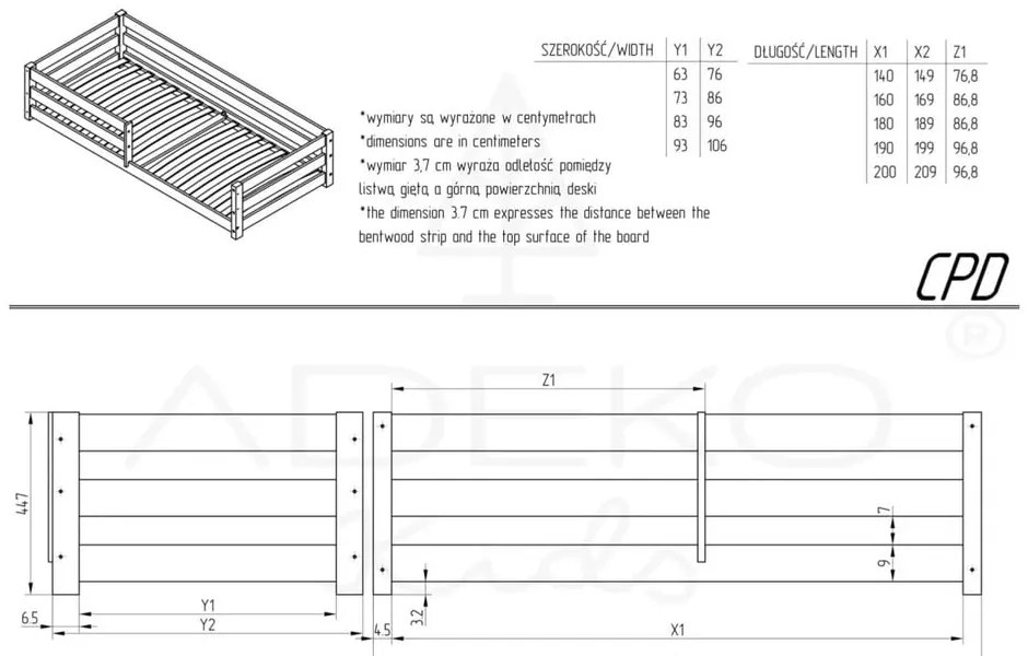 Detská posteľ z borovicového dreva v prírodnej farbe 90x200 cm Mila CPD – Adeko