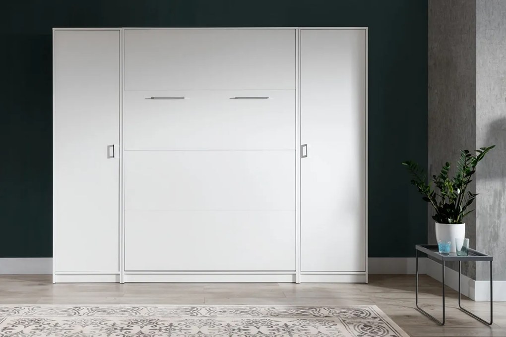 Vertikálna sklopná posteľ Basic 140 × 200 – biely lesk