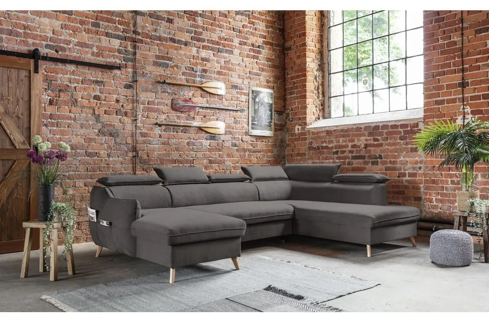 Tmavosivá zamatová rozkladacia rohová pohovka do "U" (pravý roh) Sweet Harmony – Miuform