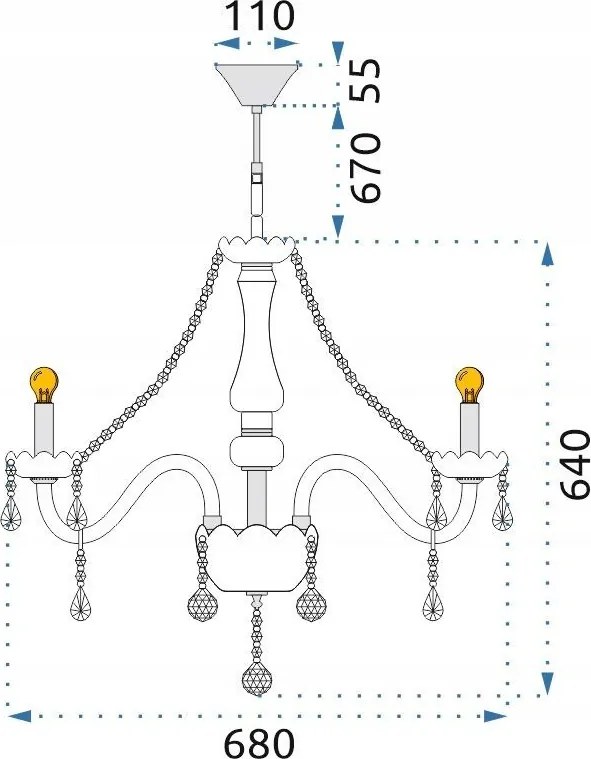 Toolight - Krištáľový závesný luster 8xE14 60W, strieborná, OSW-04600