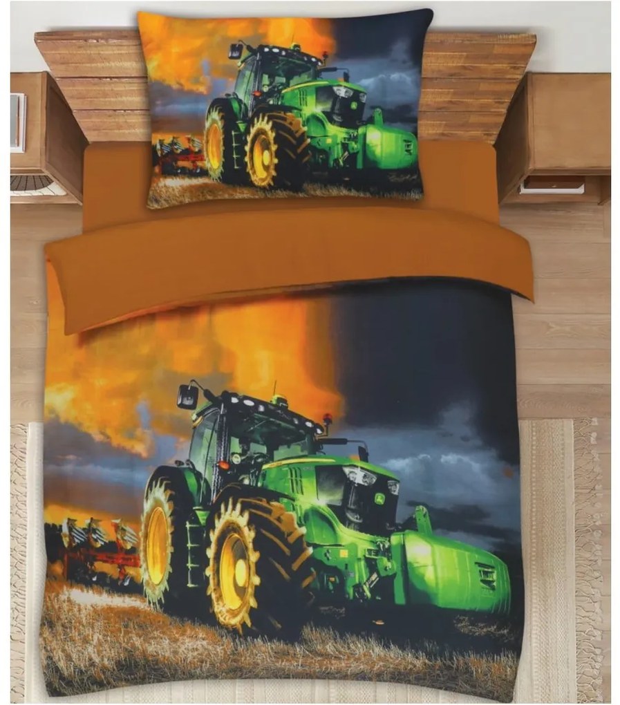3D obliečky polycotton Traktor zelený 200x140cm+90x70cm TiaHome