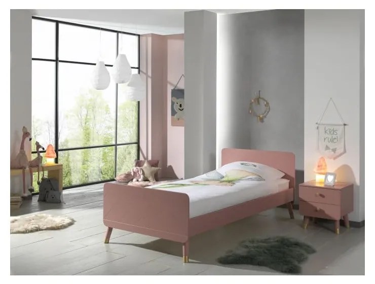 Ružová detská posteľ z borovicového dreva Vipack Billy, 90 x 200 cm