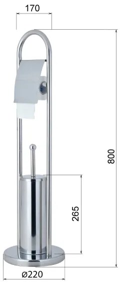 Aqualine - Stojacia WC kefa s držiakom na toaletný papier SAMBA 80x22 cm lesklý chróm