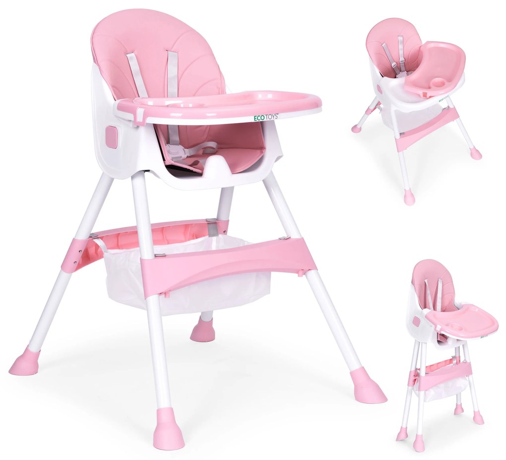 Detská stolička na kŕmenie, ružová, ECOTOYS