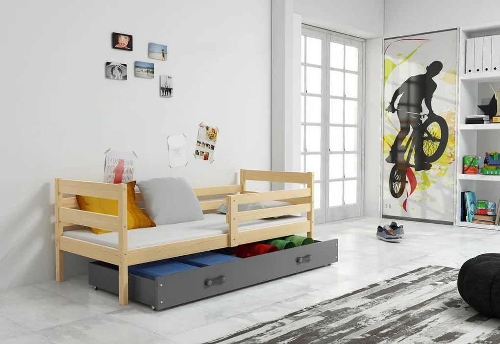 Expedo Detská posteľ RAFAL P1 + ÚP + matrac + rošt ZADARMO, 80x190 cm, borovica/grafit