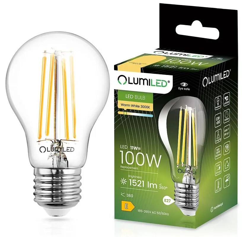 Žiarovka LED A60 FIL CL 11W 100W E27 1521LM 83