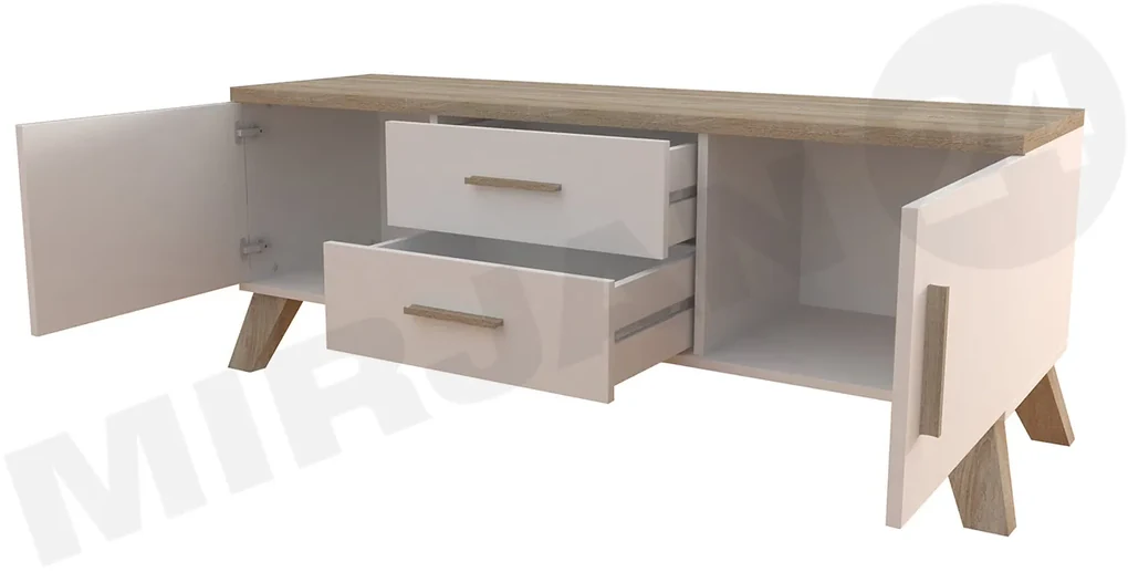 TV skrinka Sanna 140 2D2S RTV, Farby: briliantovo biela matná / dub sonoma