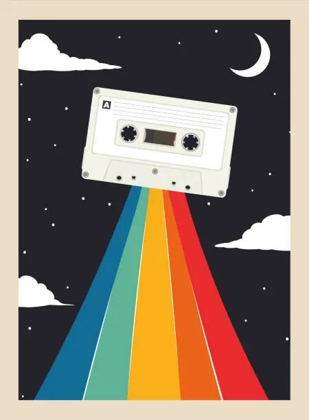 Ilustrácia retro party poster with cassette tape, martinwimmer