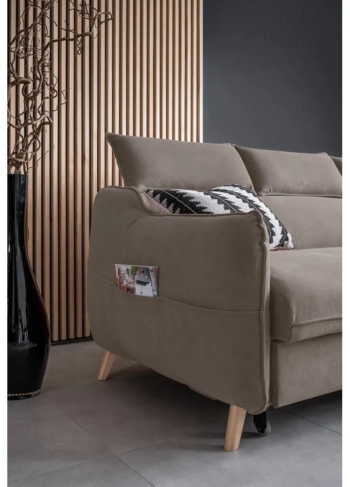 Svetlohnedá zamatová rozkladacia rohová pohovka (pravý roh) Sweet Harmony – Miuform