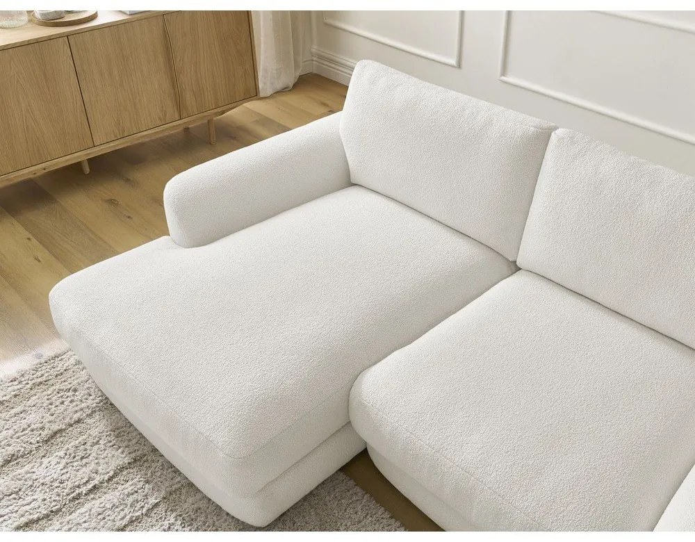 Biela rohová pohovka z textílie buklé (ľavý roh/s leňoškou) Leonore – Bobochic Paris