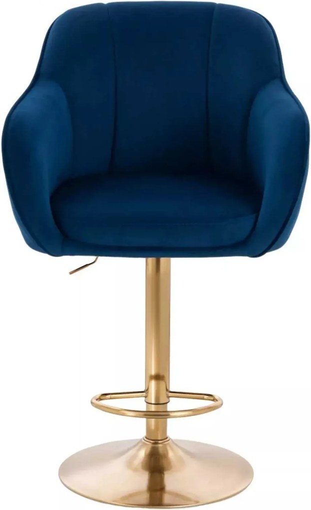 LuxuryForm DESIGN Barová stolička AVOLA VELUR na zlatom tanieri - modrá