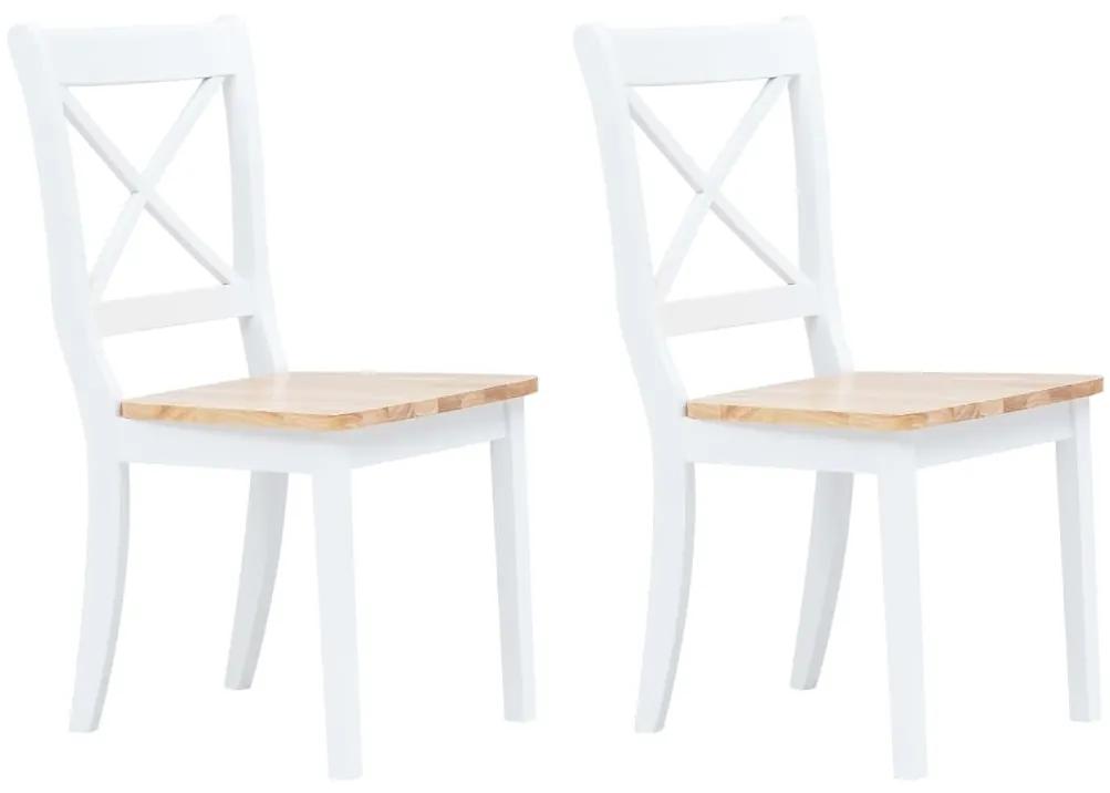 vidaXL Jedálenské stoličky 2 ks, biele a svetlé drevo, kaučukový masív