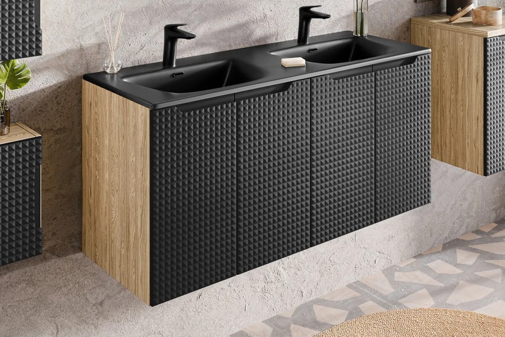Závěsná skříňka pod umyvadlo Luxor Black s deskou 90 cm černá/dub olejovaný