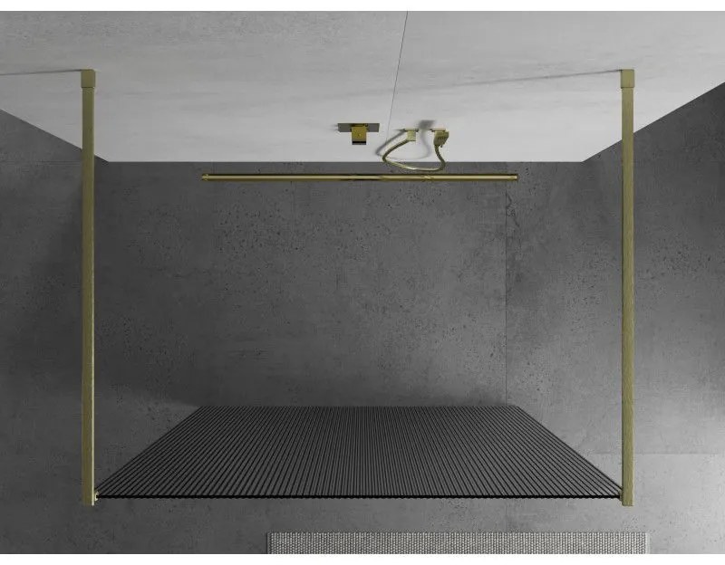 Mexen Kioto, sprchová zástena Walk-In 110 x 200 cm, 8mm sklo s rebrovým vzorom, zlatý matný profil, 800-110-002-55-09