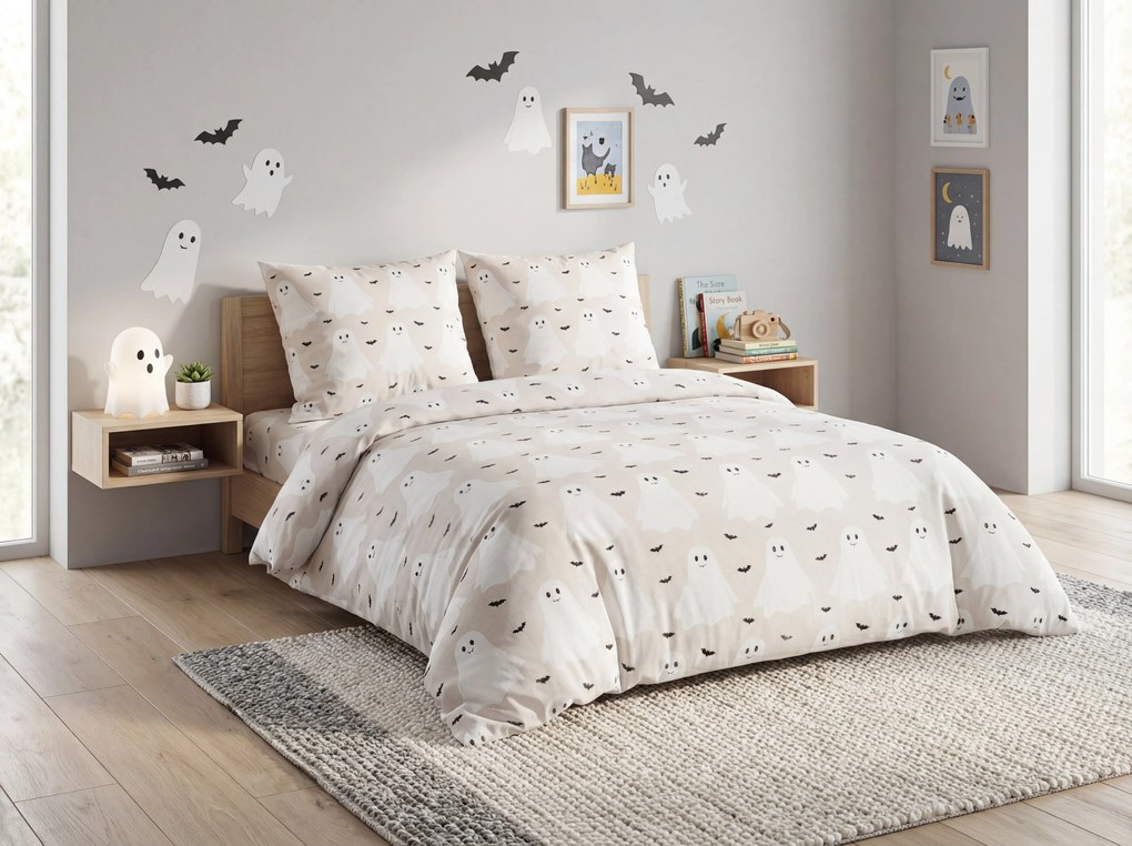 Detské obliečky z Renforcé bavlny GHOSTIE béžové Rozmer obliečky: 80 x 80 cm | 135 x 200 cm