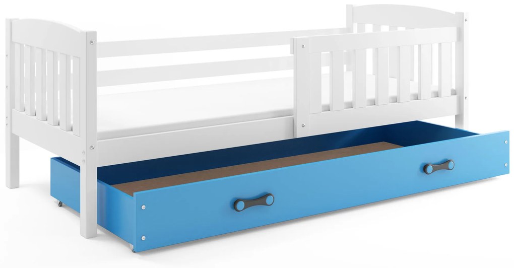 Interbeds Jednolôžková posteľ Kubus2 biela 200x90 s matracom a šuplíkom - modrá