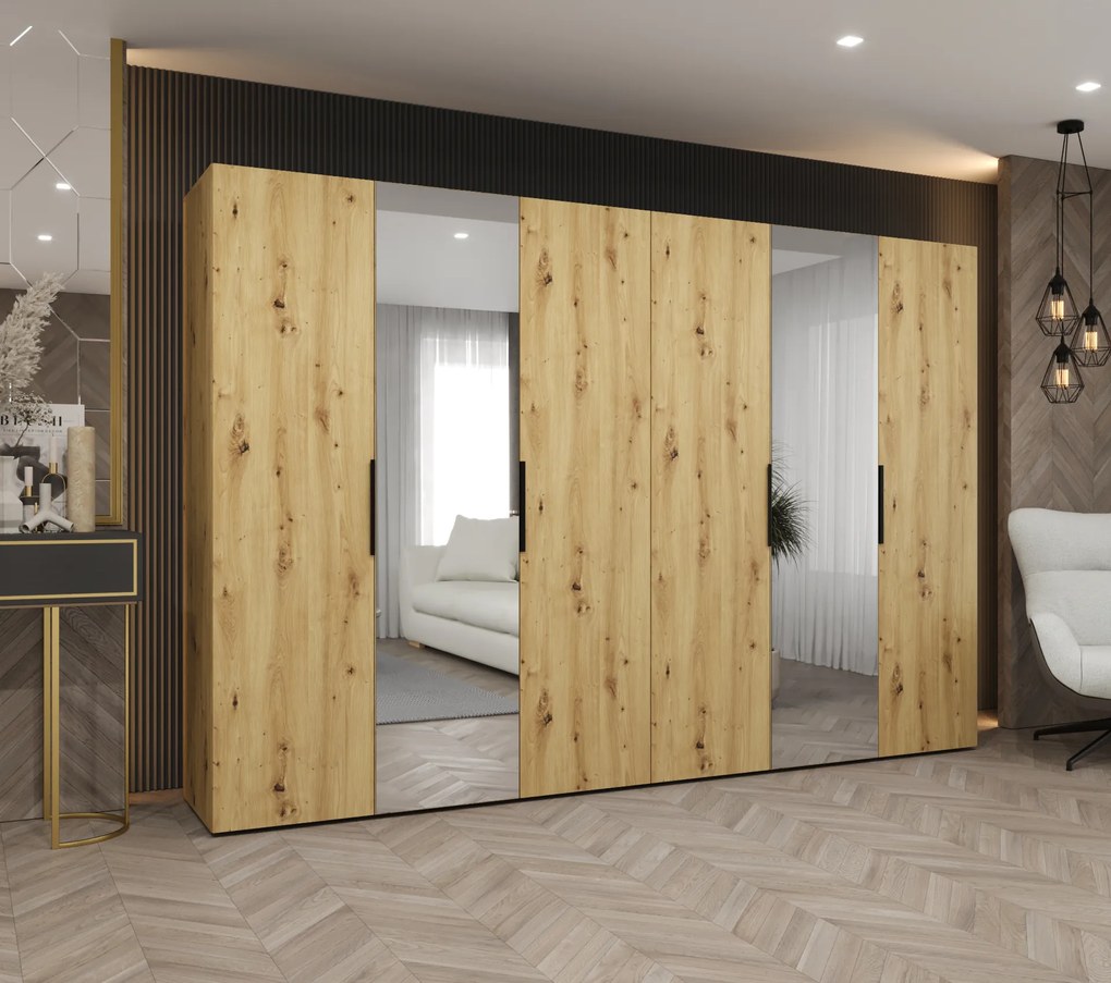 Šatníková skriňa 300 cm Mirabella 2 (dub artisan + čierna). Akcia -20%. Vlastná spoľahlivá doprava až k Vám domov. 1126435