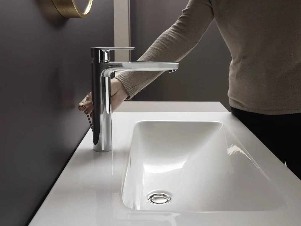 Hansgrohe Vernis Blend, vysoká umývadlová batéria 190 s kovovou odtokovou súpravou s tiahlom, EcoSmart, chrómová, HAN-71581000