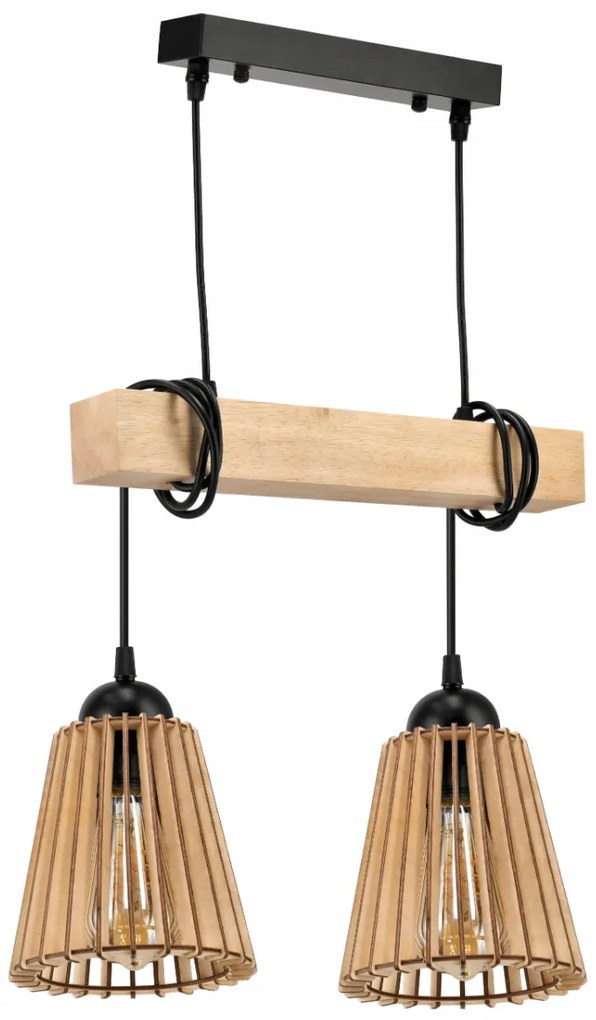 BERGE Závesné stropné LED svietidlo, drevený trám, 2xE27 kužeľový luster