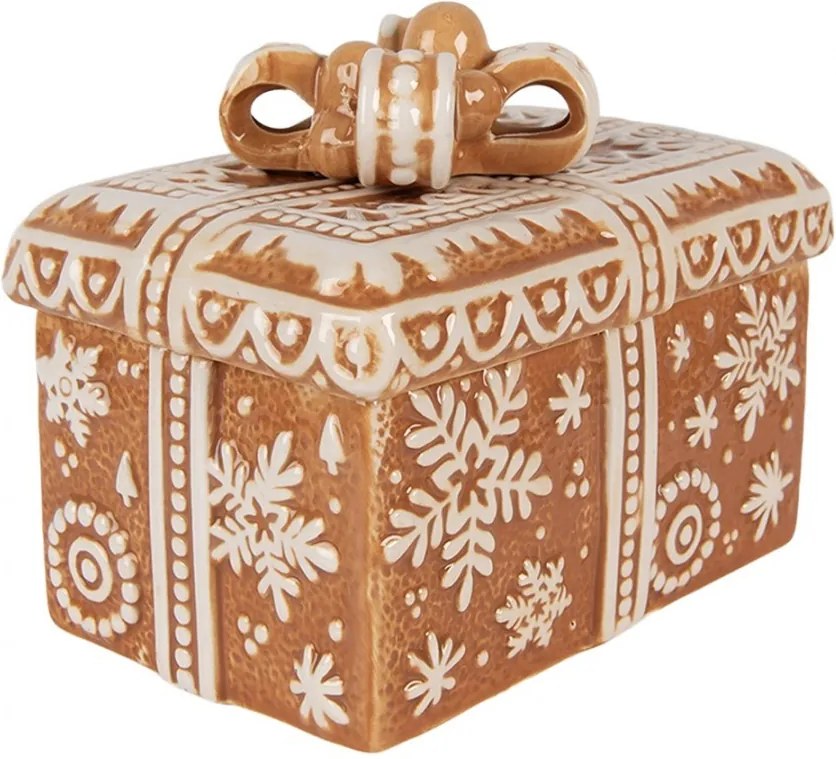 Hnedá keramická perníková dóza v tvare darčeka s mašľou - 19*13*16 cm