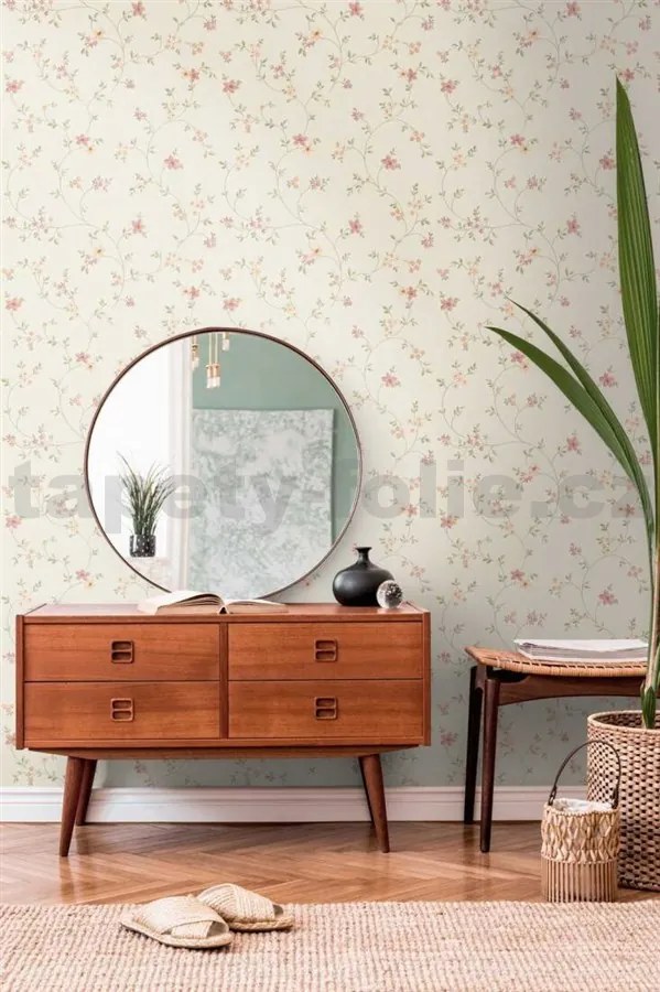 Vliesové tapety na stenu Maison Charme 93770-1, rozměr 10,05 m x 0,53 m, štylizované kvety farebné na krémovom podklade, A.S. CRÉATION