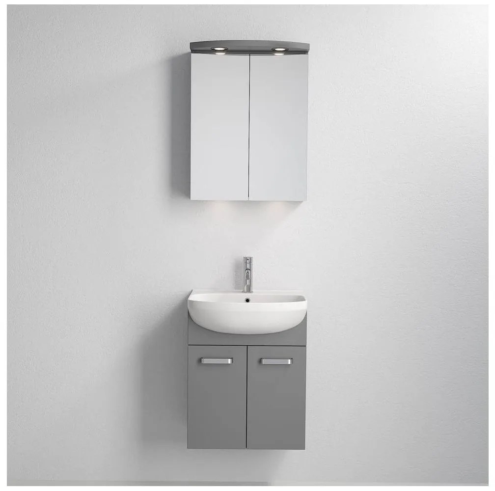 Kúpeľňová skrinka s umývadlom Vang + LED zrkadlová skrinka 230V IP44 sivá