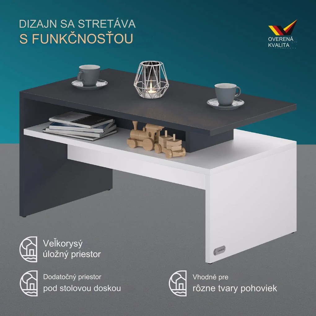 InternetovaZahrada Konferenčný stolík Sacramento 92x50x47cm - biely/antracit