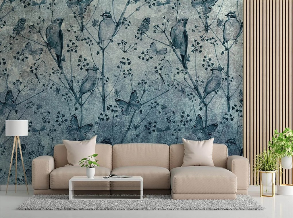 Gario Fototapeta Vtáky a motýle na stene Materiál: Vliesová, Rozmery: 400 x 280 cm