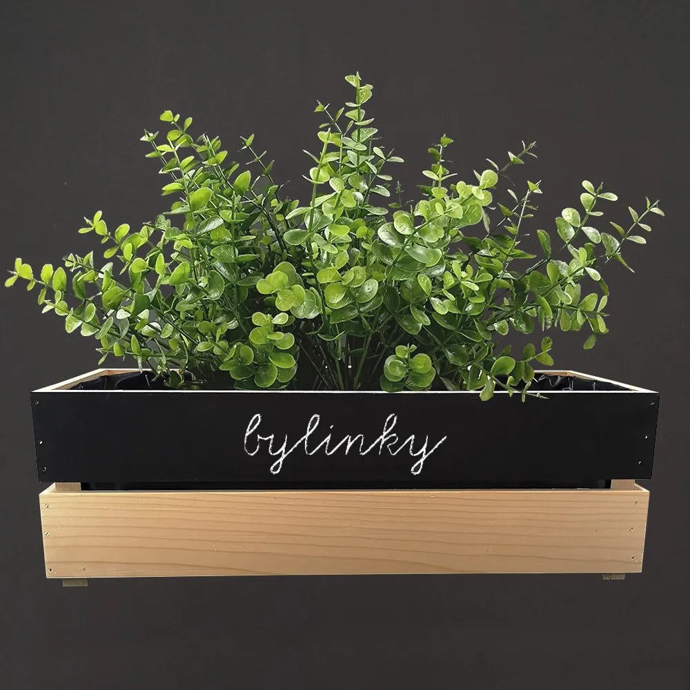 AMADEA Drevený kvetináč s tabuľkou na písanie kriedou, vo vnútri s čiernou fóliou, 52x21,5x17cm, český výrobok