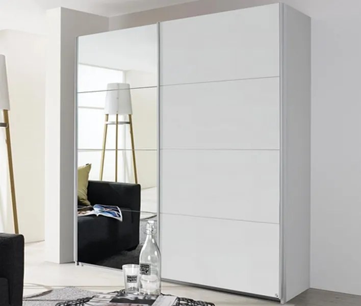 Šatníková skriňa Quadra, 181 cm, biela/zrkadlo