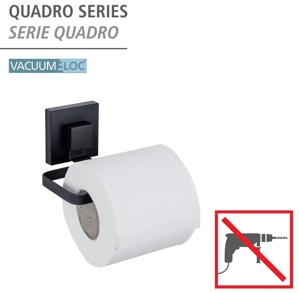 Čierny samodržiaci držiak na toaletný papier z nehrdzavejúcej ocele Quadro – Wenko