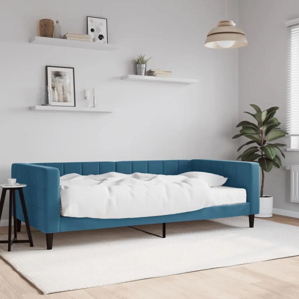 Denná posteľ s matracom modrá 100x200 cm zamat 3196673