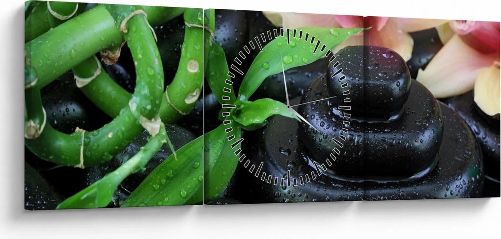 Obraz - Kamene a orchidey (s hodinami) (90x30 cm)
