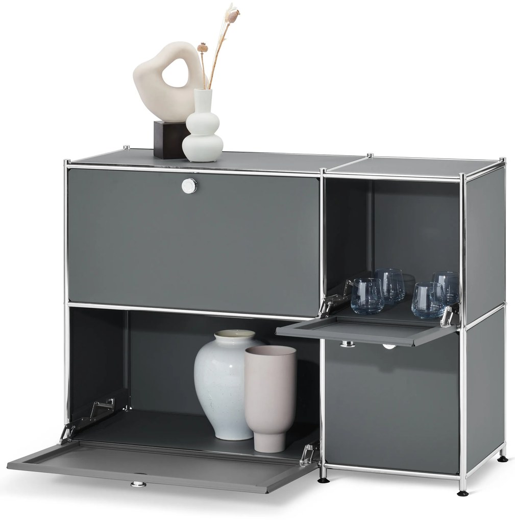 Odkladacia skrinka »CN3« so 4 výklopnými dvierkami, sivá