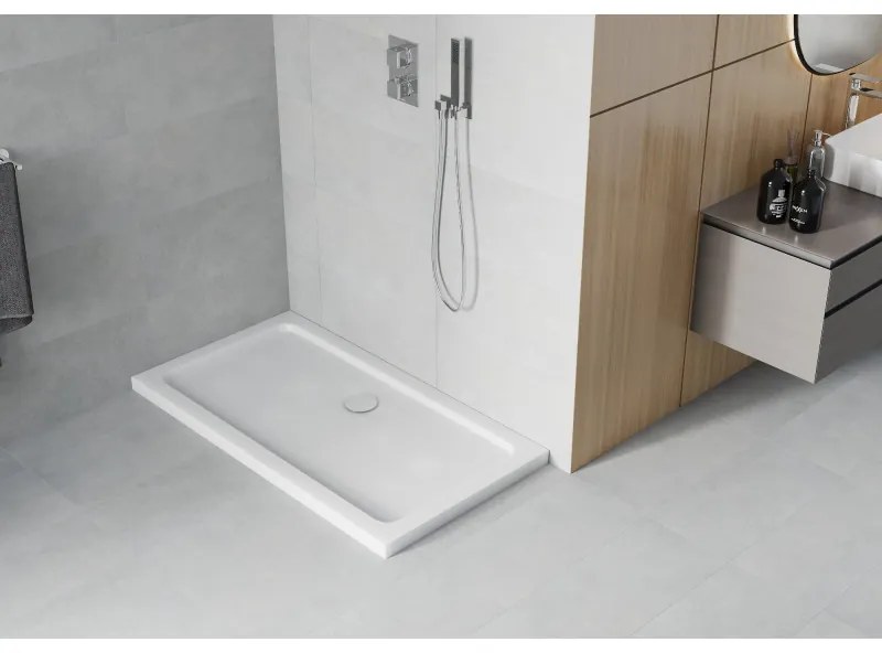 Mexen SLIM - Obdĺžniková sprchová vanička 130x70x5cm + chrómový sifón, biela, 40107013